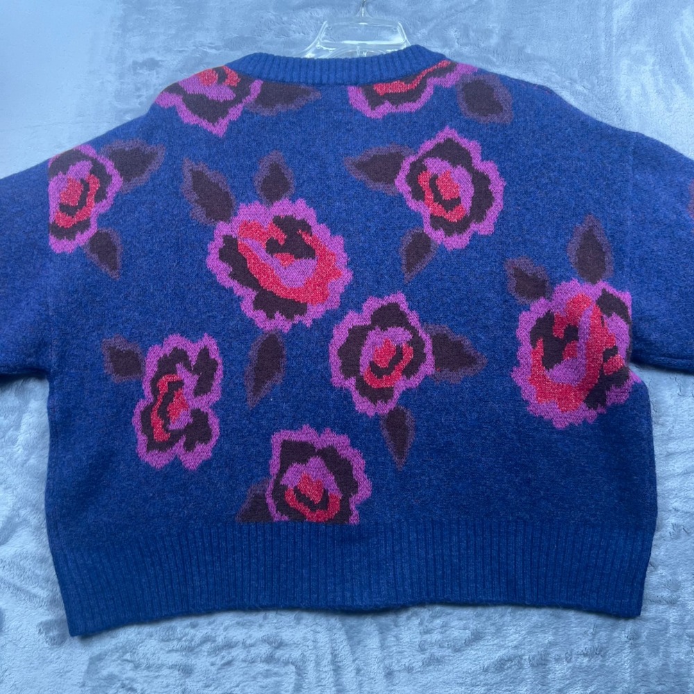 Natural Life Cardigan Women XL Blue Floral Rose Knit Button Front Sweater - Picture 7 of 8